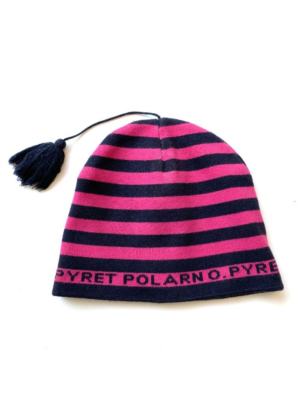 Polarn O. Pyret Sweden Girls 2-6 52/54 Striped Cotton Knit Beanie Hat Black Pink